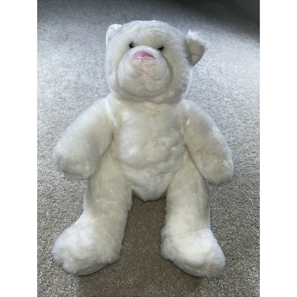 Build a Bear 14" White Teddy Bear with‎ Pink Nose Stuffed Animal Plush